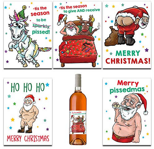 Christmas Wine Bottle Labels 10 Pack 5 Designs 2 x Each Design
