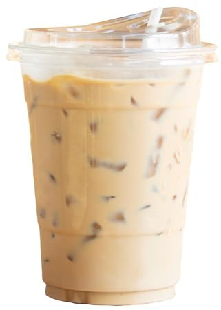 AIOS PET Recyclable Takeaway Cups with Sip-Through lids. Pk50. 400ml/12oz. for Drinks on The Move/fits Most car Holders. Suitable for hot & Cold Drinks.