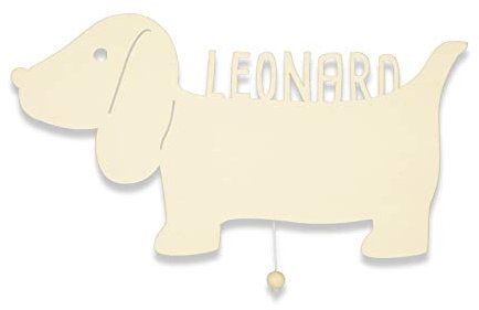 hellomini Schlummerlicht mit Namen personalisiertes Nachtlicht Holz LED Kinderlampe Tauf-Geschenk für Mädchen oder Jungen David der Dackel Hund Babyzimmer Kinderzimmer Lampe [Energieklasse A++]