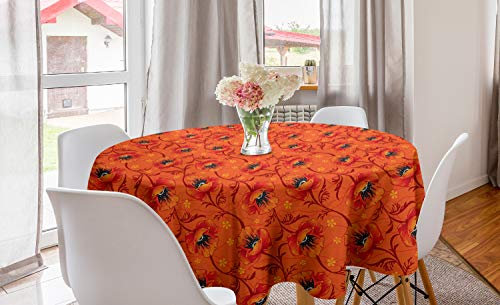 ABAKUHAUS Orange Runde Tischdecke, Mohnblumen-Blumen Romantik, Kreis Tischdecke Abdeckung für Esszimmer Küche Dekoration, 150 cm, Burnt Orange Gelb