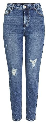 PIECES Damen Pckesia Mom Hw ANK Dest Mb235 Noos Bc Freizeithose, Medium Blue Denim, XL EU