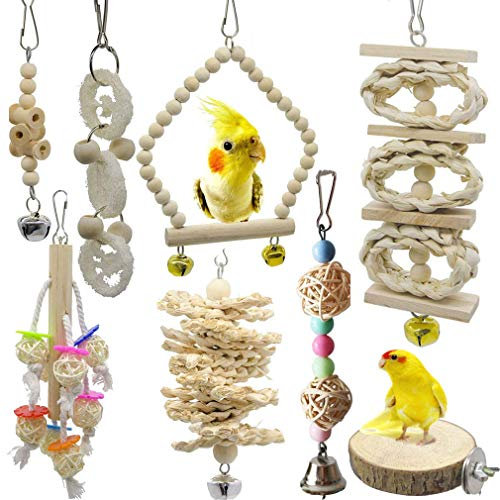 Juguetes de Loro Pájaros 8 Piezas con Juguete de Masticación y Columpios de Perchas Usado para Jaula de Aves - Decoracion de Pajarera y Campana Colgante Hamaca para Periquitos, Cockatiels #2