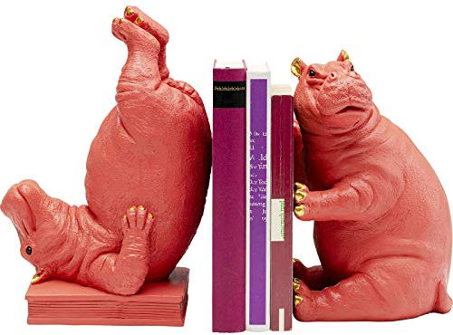 Kare Design Buchstütze Hippo, 2er Set, Pink, Antirutsch Unterfläche, Handgemalt, jedes Stück ein Unikat, Geschenkidee, Bücherregal, Dekofigur, Tiere, 25.7x18.5x13.5cm (H/B/T)