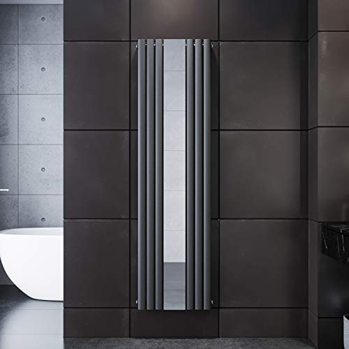 ELEGANT Heizkörper Modern mit Spiegel Vertikal Anthrazit 1800x500mm Design Paneelheizkörper Röhren Einlagig Flachheizkörper Mittelanschluss Heizung