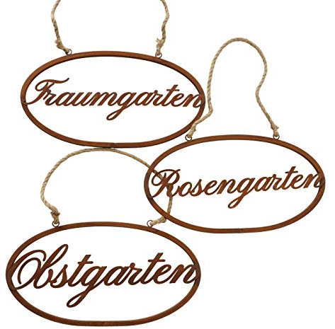 condecoro Schild Traumgarten Edelrost 3er Set, Eisen Braun mit Patina