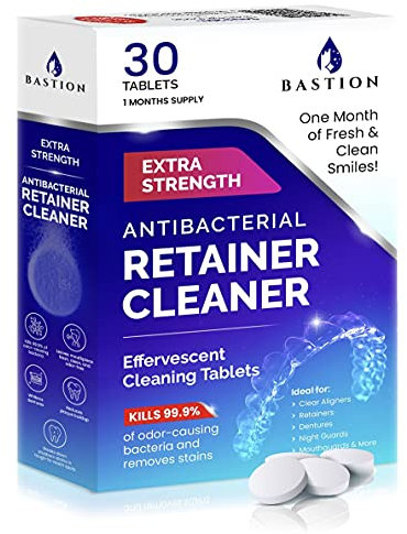 Retainer Cleaner & Denture Cleanser - 30 Effervescent Tablets - 1 Month Supply - Removes Stains, Discoloration, Odors, & Plaque - Clear Aligners, Mouth & Night Guard, All Dental/Oral Appliances