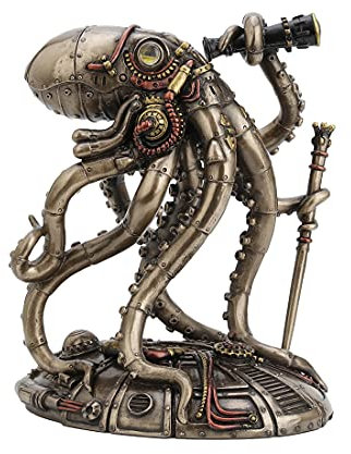 Veronese Design 16,9 cm hoch, Steampunk-Oktopus, Weltraumbeobachter, kaltgegossen, bronzefarbenes Harz, Fantasie-Sammlerstücke, Tierfigur, Weltraum-Alien Heimdekoration