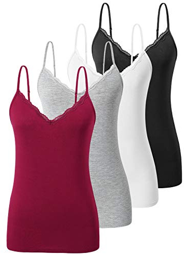 Ymmchy Adjustable Camisoles Lace Camisoles for Women V Neck Vest Tops Spaghetti Strap Tank Top 4-Pack