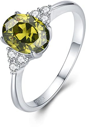 925 Sterling Silber Peridot Ringe für Damen, August Geburtsstein Ringe Oliver Ring Verlobungsring Hochzeitsring für Frauen Mädchen Größe 17.25