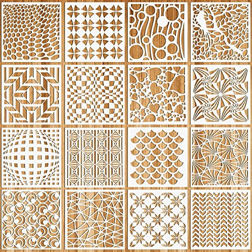 OOTSR 16 Stück Schablonen Wandgestaltung Set, 20x20CM Zeichnung Malschablonen DIY Schablonen der Geometrische, Kunststoff Vorlagen für Scrapbooking Holz Boden Möbel Fliesen Leinwand Deko