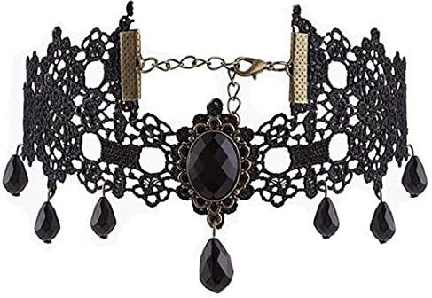 Carufin Sexy Black Lace Choker Halsketten Gothic Quaste Halsketten Choker Halloween Party Zubehör für Frauen und Mädchen (Halskette 5)