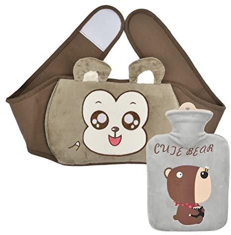 TIMESETL Hot Water Bottle, Rubber Warm Water Bag, Hot Water Pouch with Soft Plush Hand Waist Warmer Cover for Pain Relief, Hot and Cold Therap Soft Fluff, Warm Gift in Winter - Smile