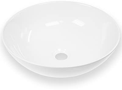 Art-of-Baan Premium Waschbecken rund - Hochglanz Aufsatzwaschbecken - Keramik-Becken für Waschtisch - Waschschale weiß - 400 x 400 x 140 mm