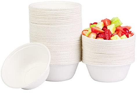 AHPYEUHK Vaisselle Jetable Bol Jetable 120 Pièces Bols Jetables 260ML Écologique Saladier Soupe Dessert Biodégradable & Compostable Blanc en Sugarcane Bagasse Bols Jetable