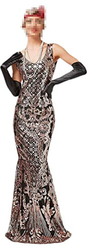 Vestito da cerimonia nuziale lungo del partito del vestito da cocktail dell'abito della sirena 1920S delle donne, Oro rosa, XL