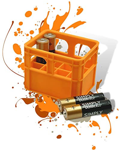 Batterie Bier Kasten Batteriekasten Batteriekiste Batteriebox Aufbewahrungsbox Minikiste Minibox für Aufbewahrung von Batterien AA, AAA, 9V, Leerkiste - 3D gedruckt (AA, Orange)