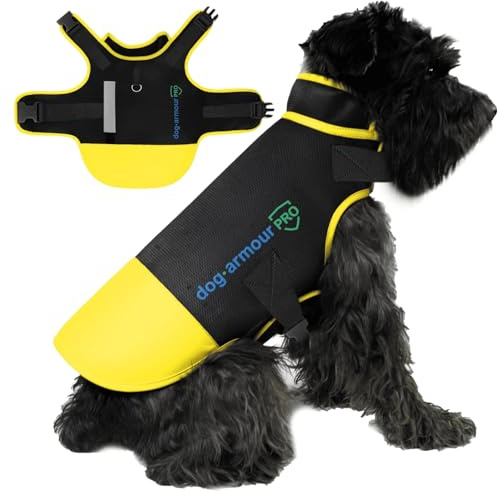 dog armour PRO Schutzweste für Hunde – Schützendes Hundegeschirr gegen Greifvogel- und Tierangriffe – Verstellbar, Würgefrei, Wasserdicht, Reflektierend (M, Gelb)
