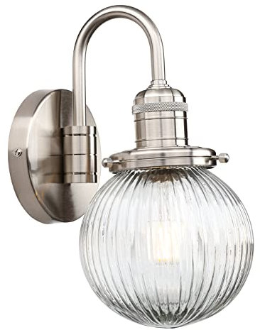Yosoan Retro Glass Ribbed Sconce Wall Light,Industrial Globe Wall Light Fixtue for Kitched Living Room Bedroom (Brushed)