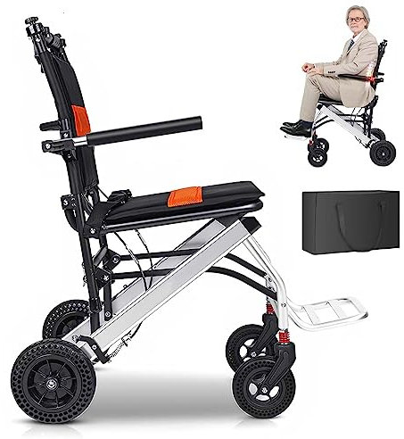 GHBXJX Kleiner Rollstuhl Faltbar Leicht Reiserollstuhl, Rollstühle für die Wohnung und Ferien, Transportrollstühle mit Transporttaschen, Aluminium, Sitzbreite 40cm, 9 kg