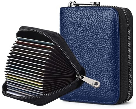 KUVAO Portefeuille en Cuir avec Blocage RFID, Porte-Cartes de crédit avec 20 emplacements pour Cartes, Petit étui pour Cartes pour Homme ou Femme, Portefeuille accordéon avec Fermeture éclair (Bleu)