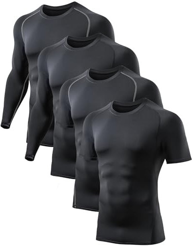 TELALEO 4 Pack Kompressionsshirt Herren Kurzarm/Langarm Funktionsshirt Schnell Trocknend T-Shirts Atmungsaktiv Sport Laufshirt für Fitness Laufen Gym L
