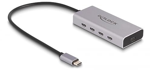 Delock Hub Usb 10 Gbps Usb TypE-C Con 4 X Usb TypE-C Femmina + 1 X Usb TypE-C Pd 85 Watt Con Cavo Di Collegamento Da 30 Cm (delock - Hub - 10 Gbps, P