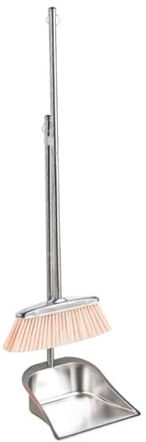 NIDONE Pelle à poussière Robuste de Grande Taille avec Manche Long, Pelle à poussière en métal et Brosse, Pelle à poussière en Acier Inoxydable, Pelle à poussière Verticale, Forme carrée - XL