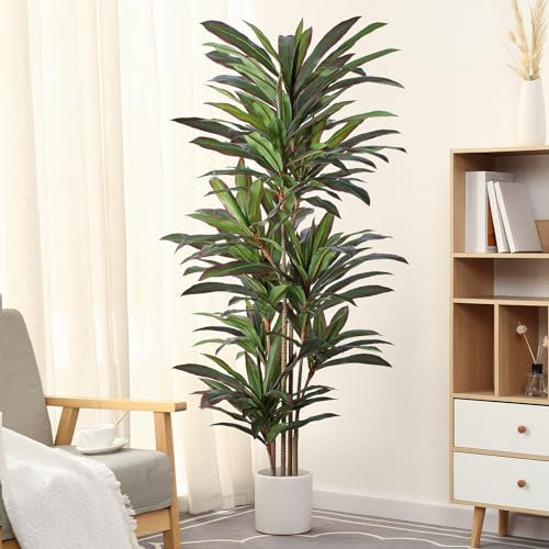 FLOWORLD Dracaena Artificial Plant 6ft Red Yucca Silk Tree Faux Plants Indoor Tall Fake House Floor Plants Realistic Artificial Trees for Home Office Decor Indoor Outdoor Housewarming Gift, HT180