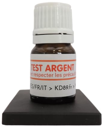 KD89 Test-Reaktiv/Silber-Testlösung – mit natürlichem Prüfstein und mehrsprachiger Anleitung – Spatel – Expertise für Schmuck, Münzen, Barren – 2,5 ml, KIT1A