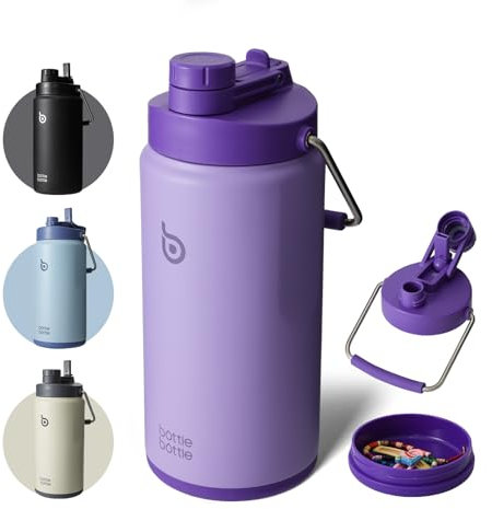 Insulated 2L Water Bottle with Straw and Dual-use Lid - Half Gallon Vacuum Stainless Steel for Workout, Sports and Beer Growler (Purple)