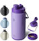 BOTTLE BOTTLE Isolierte Edelstahl Wasserflasche 64oz (1,8L) mit Strohhalm, Deckel, Griff & Pillenfach – BPA-frei, auslaufsicher, ideale Trinkflasche für Sport, Fitness, Wandern & Ausflug (Violett)