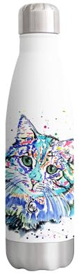 Vixar Blue Cat kitten femine pet Animals Watercolour Bottle double Wall insulated Stainless steel sport Drinks 500ml