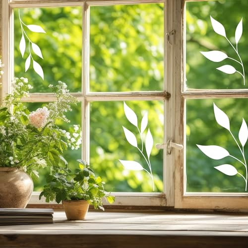 Wandtattoo Loft Fensterbild weiße Zweige Gräser Rahmen wiederverwendbar natur Fensteraufkleber Fensterdekoration Frühling, A4 Bogen