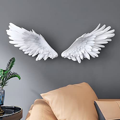 MJMLUCK Edles Flügel-Wanddekor 2er-Set, weiße Engelsflügel-Wandskulptur, großer 3D-Schutzengelflügel-Wandbehang, perfekte Wanddekoration für Schlafzimmer/Wohnzimmer