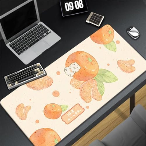 Grand Tapis de Souris de Jeu 800x400x3mm Tapis de Souris XXL Gamer Orange Fruit Tapis de Clavier Antidérapant avec Bords Cousus pour Joueurs Bureau Maison