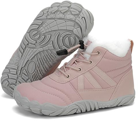Mishansha Barefoot Niños Botas Niña Invierno Botines Niño Invierno Botas Nieve Impermeable Zapatos de Invierno Rosa,Gr.30