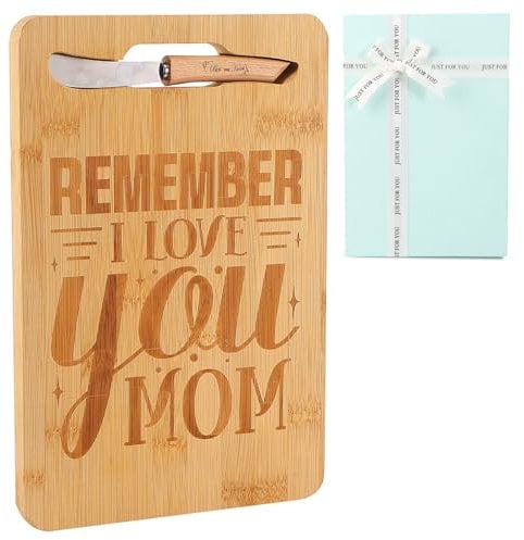 Christmas or Birthday Gifts for Mom, Best Mom Gifts from Daughter Son - Unique Engraved Bamboo Cutting Board Gift Set for Mother's Day- Remember I Love You Mom