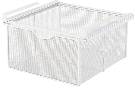 LOVIVER Organiseur de Placard à Suspendre Tiroir Coulissant Suspendu Panier de Rangement en Métal Rangement sous Vêtement Coulissant pour Lit Superposé, Rails de Lit et Armoire, Blanc