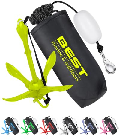 Best Marine and Outdoors Kajak Anker, 1,6 kg Ankersystem Kit für Kajaks, Kanus, SUP Paddle Boards & Jetski, Angeln, Bootfahren & Kajakzubehör (Gelb)