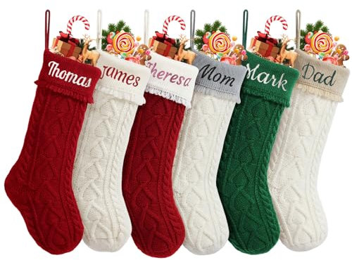 Lifemaison Weihnachtsstrumpf Personalisiert 46cm Große Klassische Gestrickt Bestickte Nikolausstrumpf mit Namen Weihnachtssocken Kamin Hängenden Strumpf für Feiertags,Familienparty,Dekoration,H