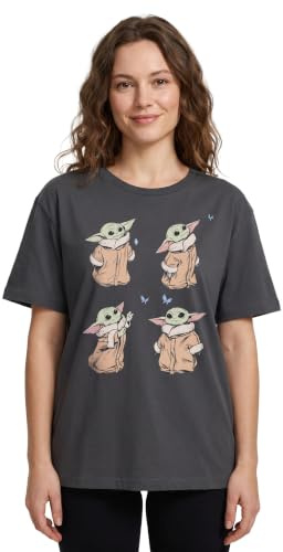 Star Wars Women's Cropped Short Sleeve T-Shirt | Black Grogu Graphic Tee | Cute Jedi Master Top | Sci-Fi Fan Apparel Gift | Galactic Empire Merchandise for Ladies