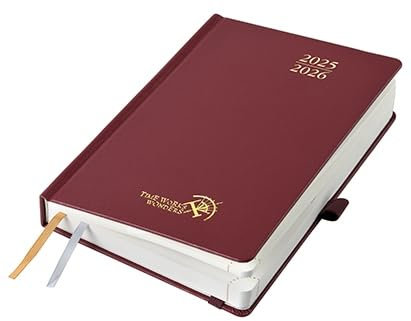 POPRUN Tagesplaner 2025 2026 Hardcover 21,5 x 14,5 cm, Tageskalender A5 1 Tag 1 Seite (Montag - Sonntag), Terminplaner (Aug.2025-Jul.2026) mit Stiftschlaufe - Burgund