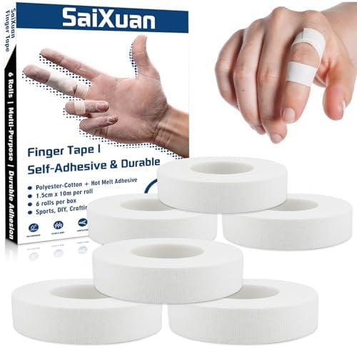 SaiXuan Klettertape 6 Rollen, (1,5 cm x 10 m), Rutschfestes, Volleyball Tape und Fingertape aus Polyester-Baumwolle für Gelenkschutz, Klettern, Bouldern, Kraftsport, Handball und Kampfsport (Weiß)