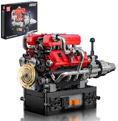 Mould King 10204 Technik V8 Motor Bausatz Bausteine Klemmbausteine Motor FE Sportwagen Auto Engine Kit Benzinmotor Modell für Auto Fans(750 Teile)