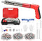 Pistola de clavos manual, pistola de clavos de 5 velocidades Pistola de clavos con 300 cartuchos de clavos, pistola de clavos para hormigón y acero, pistola de clavos portátil para techos (Rojo, L)