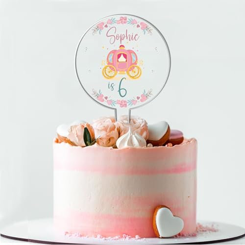 Personalised Princess Birthday Cake Topper – Custom Name & Age – Acrylic Cake Decoration for Kids Party – Fairytale Carriage Theme – Party Cake Accessory for Children’s Birthday (Princess)