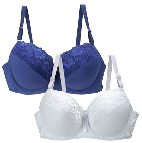 2 Pack Bras for Women Plus Size Push Up Underwire Comfort Wireless Seamless Multipack Bralette Sexy Padded Lace Bras Soft Full Coverage High Impact Support Bra Adjustable Straps Everyday Wear