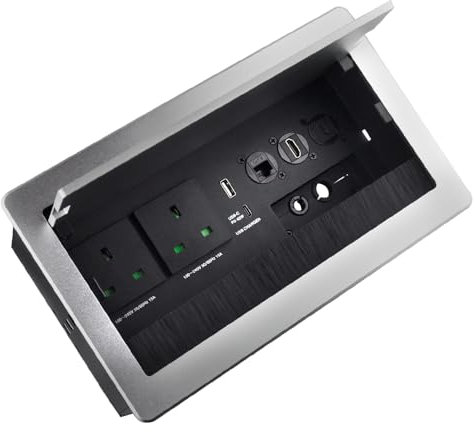 recessed Outlet Desk Conference Table connectivity Box Outlet recessed Power Strip USB-c 65W Outlet Plug with USB Ports countertop Outlet Socket Conference Table Power hub (Silver)
