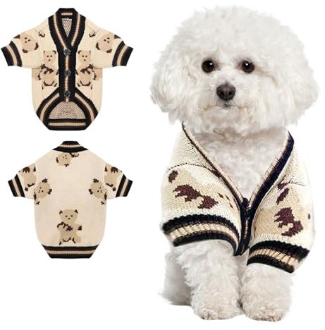 Hundepullover, Gestricktes Hundepulli für Kleine Mittlere Hunde, Niedlich Hunde Pullover Katzenpullover, Weiche Hundekleidung, Warme Strickkleidung Pullover Hundes (Beige,M)