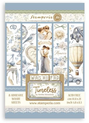 Stamperia - Washi Pad for Scrapbooking, Albums, Card Making, Bullet Journalling and More, Translucent, Easy to Cut, Acid Free, Perfect for Hobbies, Crafts and Gifting (Timeless) (A5) (8 Sheets)